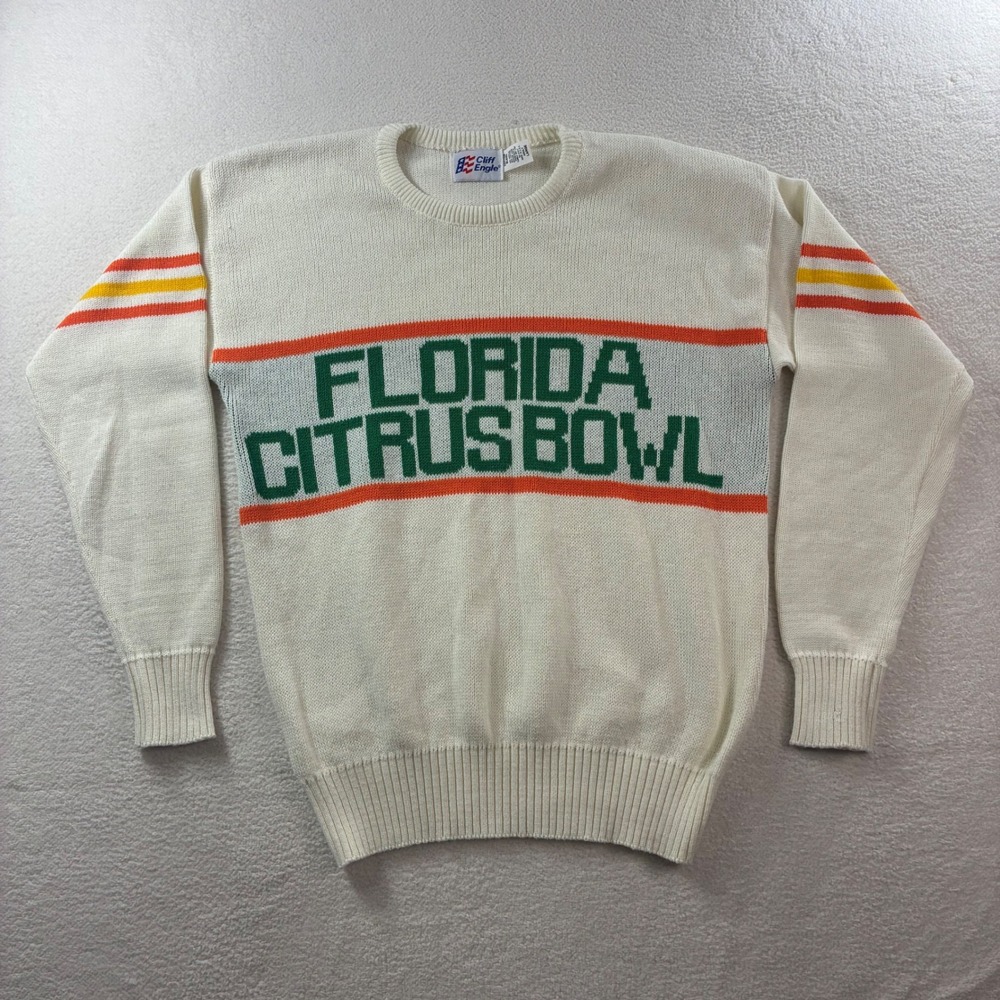Vintage Cliff Engle Florida Citrus Bowl Sweater Adult Large White 80s University